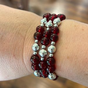 3 red and silver costume jewelry stretch bracelets